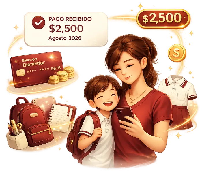 Pago de $2,500 en Agosto 2026: apoyo único para útiles escolares ya uniformes